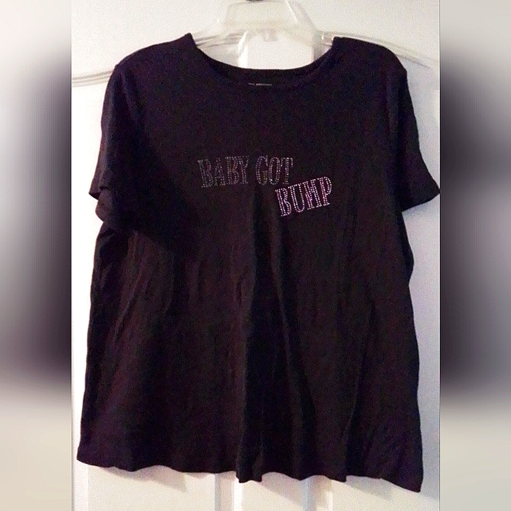 Women's Maternity New Additions Large "Baby Got Bump" in rhinestones Black Tee